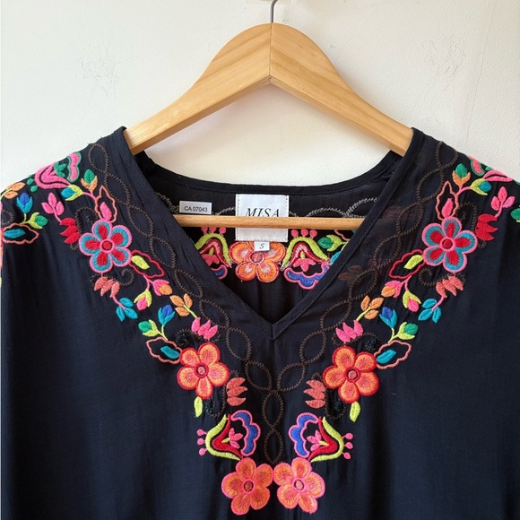 Misa Los Angeles Tops - Misa Los Angeles Black Floral Embroidered Top​